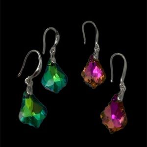2 Pairs Of Fabulous Iridescent Crystal Earrings